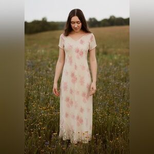 VTG 90s Express Midi Dress Sheer Floral Fairy Coquette Cottage Boho Ethereal Y2k